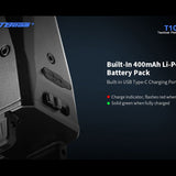 JETBeam T10L USB-C Rechargeable LED Weapon Light with Red or Green Laser - CREE XP-L HI - 680 Lumens - 655nm - Uses Built-in 400mAh Li-Poly Battery Pack