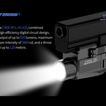 JETBeam T20 Rechargeable LED Weapon Light - CREE XP-L HI - 520 Lumens - Includes 1 x 16340