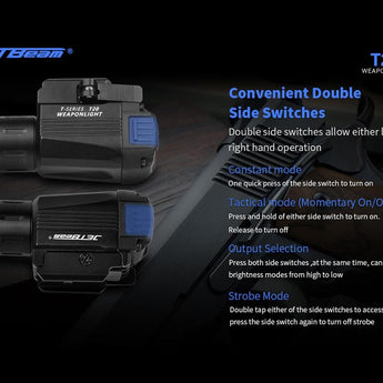 JETBeam T20 Rechargeable LED Weapon Light - CREE XP-L HI - 520 Lumens - Includes 1 x 16340