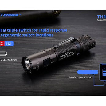 JETBeam TH10R USB-C Rechargeable LED Flashlight - CREE XHP35 - 2000 Lumens - Includes 1 x 18650