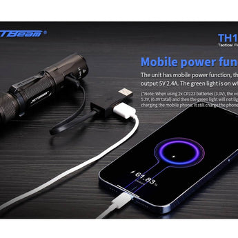JETBeam TH10R USB-C Rechargeable LED Flashlight - CREE XHP35 - 2000 Lumens - Includes 1 x 18650