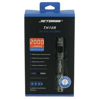 JETBeam TH10R USB-C Rechargeable LED Flashlight - CREE XHP35 - 2000 Lumens - Includes 1 x 18650