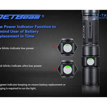 JETBeam TH15 Tactical Rechargeable Flashlight - CREE XHP35 E2 - 1300 Lumens - Uses 1 x 18650 (included) or 2 x CR123A