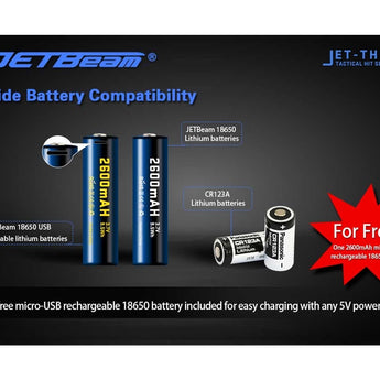 JETBeam TH15 Tactical Rechargeable Flashlight - CREE XHP35 E2 - 1300 Lumens - Uses 1 x 18650 (included) or 2 x CR123A