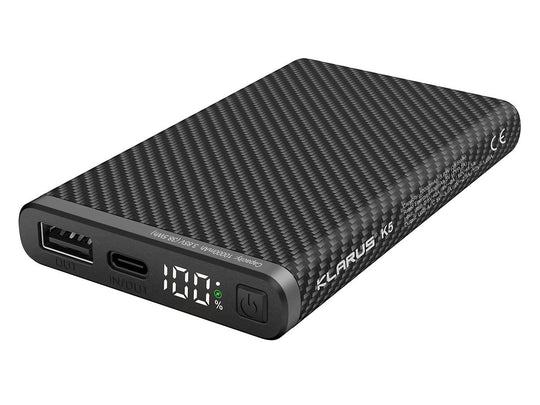 Klarus K5 10000mAh Waterproof Power Bank - Dual USB Ports - Carbon Fiber Build with Digital Screen