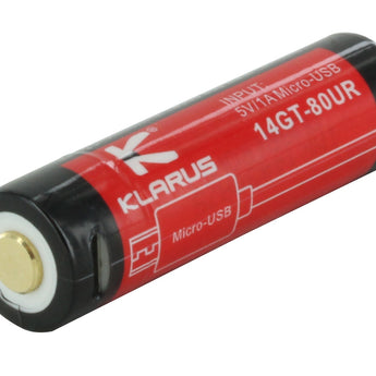 Klarus 14GT 14500 800mAh 3.7V Protected Lithium Ion (Li-Ion) High-Drain 4A Button Top Battery with Micro USB Charging Port