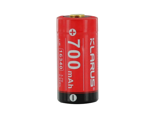 Klarus 16340 700mAh 3.7V Protected Lithium Ion (Li-Ion) Button Top Battery - Plastic Case