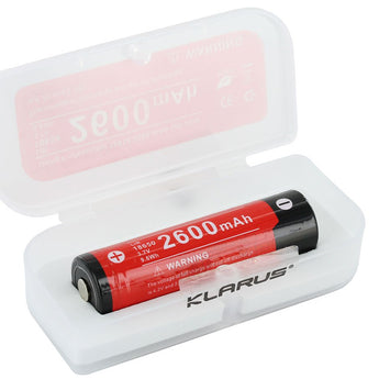 Klarus 18650 2600mAh 3.7V Lithium Ion (Li-ion) Protected Button Top Battery - Plastic Box (18650BAT-26)