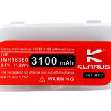 Klarus IMR 18650 3100mAh 3.6V Protected IMR Battery - Package Shot