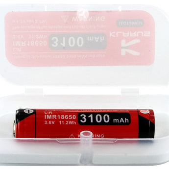 Klarus 18GT IMR 18650 3100mAh 3.6V Protected High-Drain 12A Lithium Manganese (LiMn2O4) Button Top Battery - Plastic Box