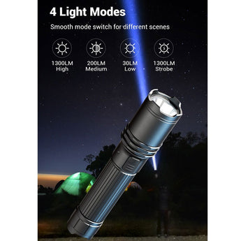 Klars A1 Pro USB-C Rechargeable LED Flashlight - CREE XP-L2 - 1300 Lumens - Includes 1 x 18650