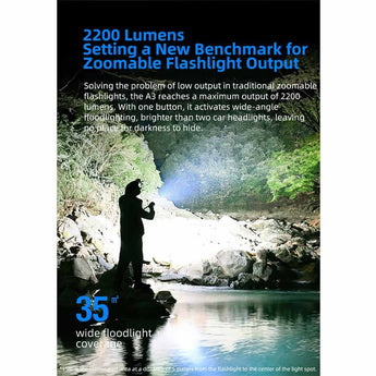 Klarus A3 USB-C Rechargeable Zoomable LED Flashlight - 2200 Lumens - Includes 1 x 21700