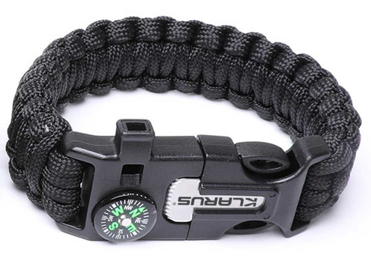 Klarus 5-in-1 Paracord Survival Bracelet Multi-Tool - 10 Feet of Paracord - Compass, Whistle, Flint - Brown