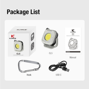 Klarus CL5 USB-C Rechargeable LED Micro Lantern - 650 Lumens - Uses Built-in 1200mAh Li-ion Battery Pack - Black or White