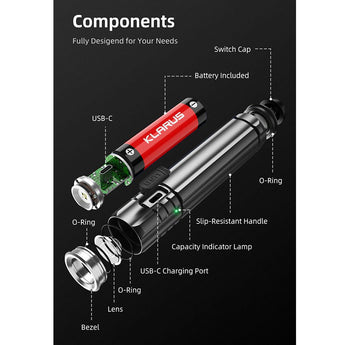 Klarus EC20 USB-C Rechargeable LED Flashlight - Luminus SST-20-WCS - 1100 Lumens - Includes 1 x 21700 - With or Without Power Bank Function