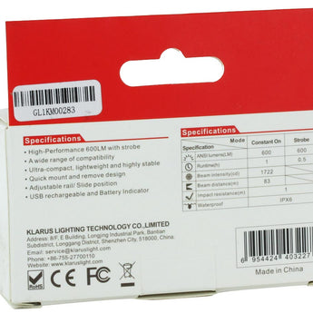 Klarus GL1 Mini LED Rechargeable Weapon Light - 600 Lumens - Uses Built-In Li-Poly Battery Pack