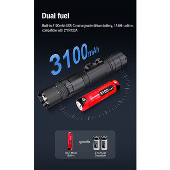 Klarus GL6 USB-C rechargeable Rail Mounted LED Weapon Light - 1600 Lumens - 520nm Green laser - Includes 1 x 18650