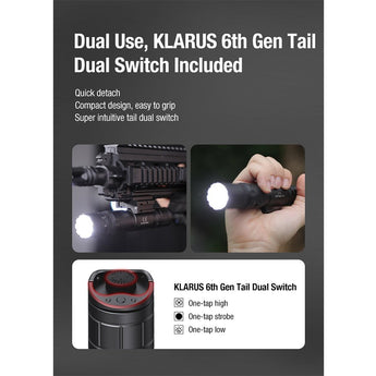 Klarus GL6 USB-C rechargeable Rail Mounted LED Weapon Light - 1600 Lumens - 520nm Green laser - Includes 1 x 18650
