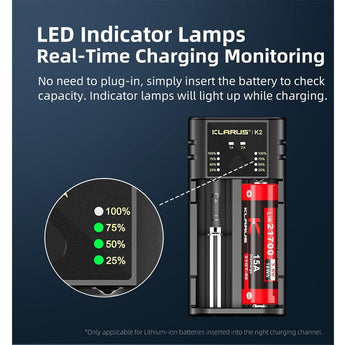 Klarus K2 2-bay USB Smart Charger with LED Indicator for Li-ion, NiMh and NiCd Batteries