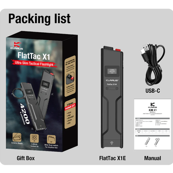Klarus FlatTac X1 USB-C Rechargeable Ultra Tactical EDC Flashlight - 4200 Lumens - Luminus SST-70 - Uses Built-in 2150mAh Li-ion Battery Pack - With or Without Knuckle Ring