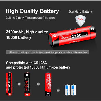 Klarus XT11GT Pro V2.0 USB-C Rechargeable Tactical LED Flashlight - Luminus SST-70 - 3300 Lumens - Uses 2 x CR123A or 1 x 18650 (Included) - Black or Wolf Grey