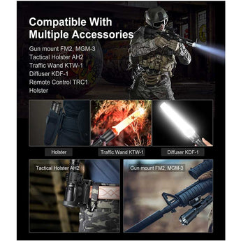 Klarus XT11GT Pro V2.0 USB-C Rechargeable Tactical LED Flashlight - Luminus SST-70 - 3300 Lumens - Uses 2 x CR123A or 1 x 18650 (Included) - Black or Wolf Grey