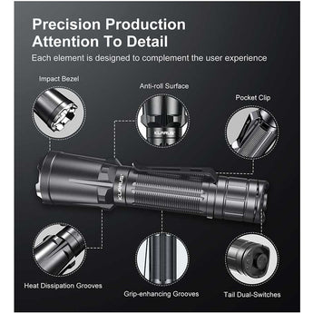 Klarus XT11GT Pro V2.0 USB-C Rechargeable Tactical LED Flashlight - Luminus SST-70 - 3300 Lumens - Uses 2 x CR123A or 1 x 18650 (Included) - Black or Wolf Grey