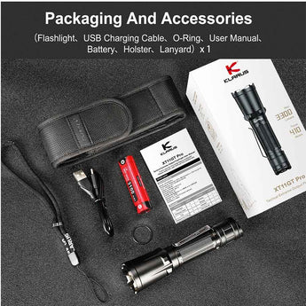 Klarus XT11GT Pro V2.0 USB-C Rechargeable Tactical LED Flashlight - Luminus SST-70 - 3300 Lumens - Uses 2 x CR123A or 1 x 18650 (Included) - Black or Wolf Grey