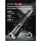 Klarus XT11GT Pro V2.0 USB-C Rechargeable Tactical LED Flashlight - Luminus SST-70 - 3300 Lumens - Uses 2 x CR123A or 1 x 18650 (Included) - Black or Wolf Grey