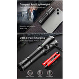 Klarus XT11GT Pro V2.0 USB-C Rechargeable Tactical LED Flashlight - Luminus SST-70 - 3300 Lumens - Uses 2 x CR123A or 1 x 18650 (Included) - Black or Wolf Grey