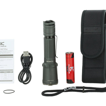 Klarus XT11GT Pro V2.0 USB-C Rechargeable Tactical LED Flashlight - Luminus SST-70 - 3300 Lumens - Uses 2 x CR123A or 1 x 18650 (Included) - Black or Wolf Grey