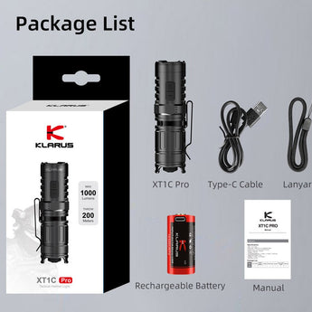 Klarus XT1C Tactical LED Flashlight - CREE XP-L HI 1D - 1000 Lumens - Includes 1 x USB-C Rechargeable 16340