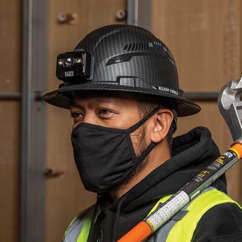 Klein Tools Premium Karbn Pattern Class C Hard Hat with Rechargeable Headlamp - 400 Lumens - Uses Built-In Li-ion Battery Pack