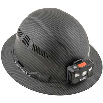 Klein Tools Premium Karbn Pattern Class C Hard Hat with Rechargeable Headlamp - 400 Lumens - Uses Built-In Li-ion Battery Pack