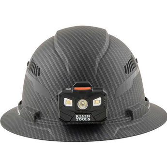 Klein Tools Premium Karbn Pattern Class C Hard Hat with Rechargeable Headlamp - 400 Lumens - Uses Built-In Li-ion Battery Pack