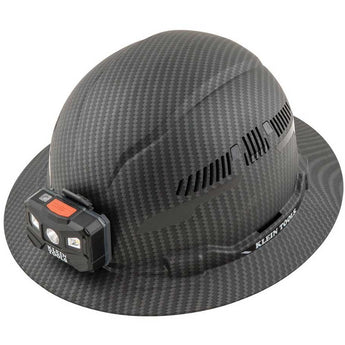 Klein Tools Premium Karbn Pattern Class C Hard Hat with Rechargeable Headlamp - 400 Lumens - Uses Built-In Li-ion Battery Pack