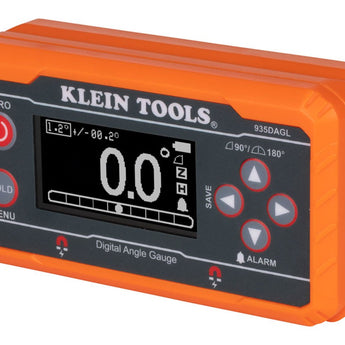 klein tools 935dagl digi level facing forward, sitting vertically, right side more forward than left