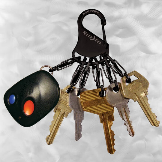Nite Ize KeyRack Steel - Stainless Steel Carabiner with 6 x Stainless Steel #0 S-Biner Carabiner Clips - Black (KRS-03-01)