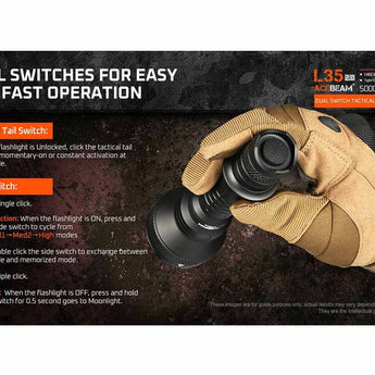 Acebeam L35 V2.0 LED Flashlight - 5000 Lumens - CREE XHP70.3 Hi - Includes 1 x USB-C Rechargeable 21700 - Anodized Black, Green, Blue or Micro-Arc Oxidation (MAO) Gray Marbling