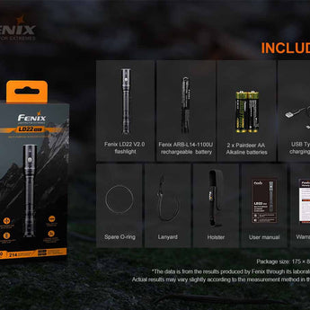 Fenix LD22-V2 Multi-Purpose LED Flashlight - Luminus SST20 WXS - 800 Lumens - 1 x Battery Pack or 2 x AA (Both Included)