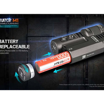 Acebeam Terminator M1 Dual Head LEP and LED Flashlight - 6500K or 5000K - Gray, Green, or MAO Marble Finish - Includes 1 x USB-C Rechargeable 21700