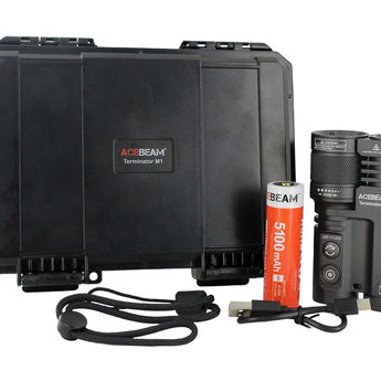 Acebeam Terminator M1 Dual Head LEP and LED Flashlight - 6500K or 5000K - Gray, Green, or MAO Marble Finish - Includes 1 x USB-C Rechargeable 21700