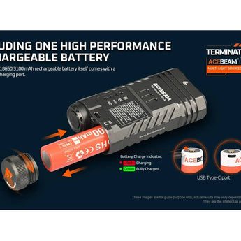 Acebeam M2-X with RGB LED Flashlight Informational Slide - Including one High Performance Rechargeable Battery