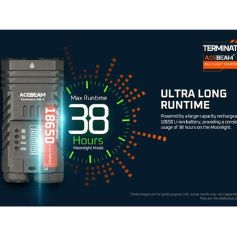 Acebeam M2-X with RGB LED Flashlight Informational Slide - Ultra Long Runtime