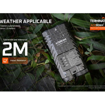 Acebeam M2-X with RGB LED Flashlight Informational Slide - All Weather Applicable