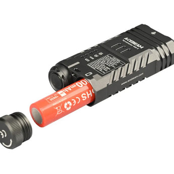 Acebeam M2-X with RGB LED Flashlight - Opened to Expose Battery