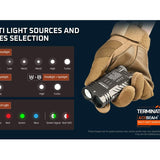 Acebeam M2-X with RGB LED Flashlight Informational Slide - Multi Light Sources and Modes Selection