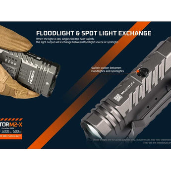 Acebeam M2-X with RGB LED Flashlight Informational Slide - Floodlight & Spot Light Exchange