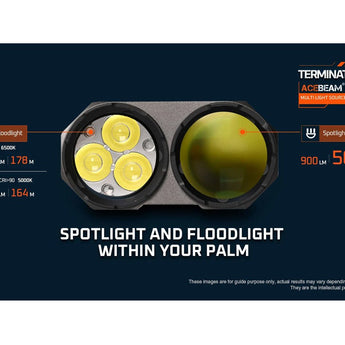 Acebeam M2-X with RGB LED Flashlight Informational Slide - Spotlight and Floodlight Within Your Palm