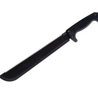 SOG SOGFari 13-inch Machete - Saw / Straight Edge - Black Powder Coated Finish - Black Handle - Nylon Sheath - Clam Pack (MC01-N)